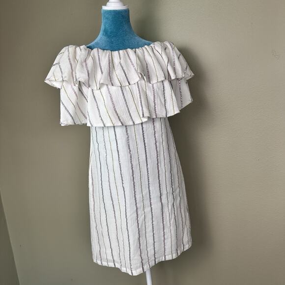 Charles Henry Nordstroms Women S Off-Shoulder Striped Ruffle Mini Dress - Picture 1 of 16